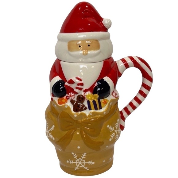 Santa/Toy Bag Mug 2-Pc Temp-tations Presentable Ovenware Red/Tan EUC - Picture 1 of 8